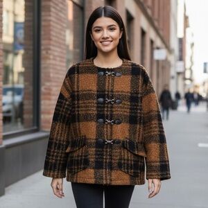 🌻NEW w/tags NATIVE YOUTH Ramos Boucle Check Wrap Coat Size Large